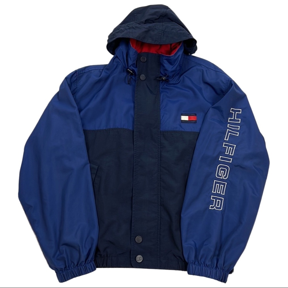 Vintage 1990s Tommy Hilfiger Jacket Windbreaker with spell out HILFIGER sleeve - Picture 4 of 14